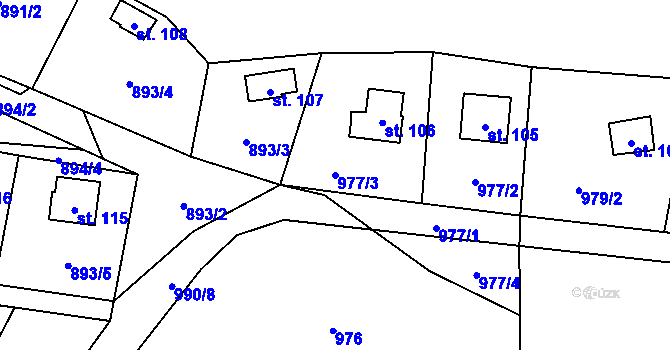 Parcela st. 977/3 v KÚ Klokočůvek, Katastrální mapa