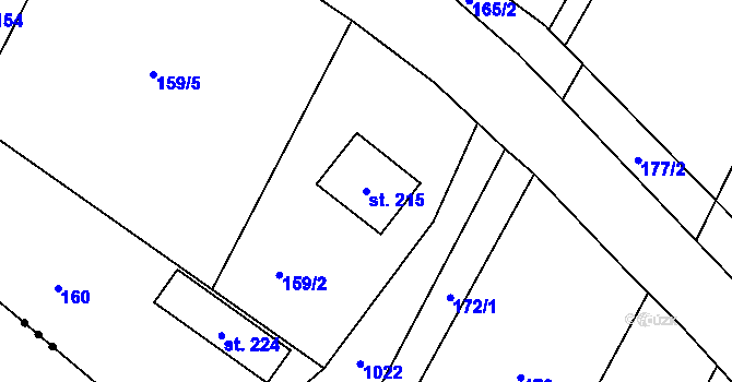 Parcela st. 215 v KÚ Klokočůvek, Katastrální mapa