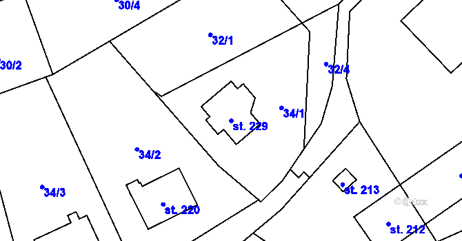 Parcela st. 229 v KÚ Klokočůvek, Katastrální mapa
