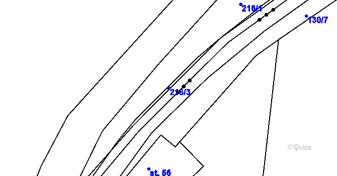 Parcela st. 216/3 v KÚ Klokočůvek, Katastrální mapa