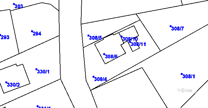 Parcela st. 308/6 v KÚ Loučky nad Odrou, Katastrální mapa