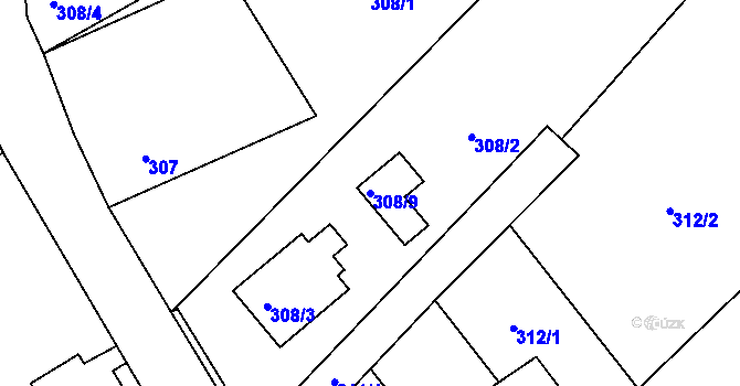 Parcela st. 308/9 v KÚ Loučky nad Odrou, Katastrální mapa