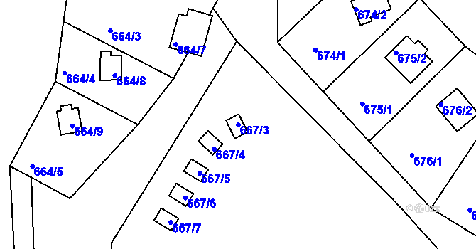 Parcela st. 667/3 v KÚ Loučky nad Odrou, Katastrální mapa