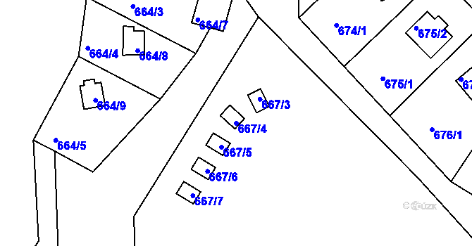 Parcela st. 667/4 v KÚ Loučky nad Odrou, Katastrální mapa