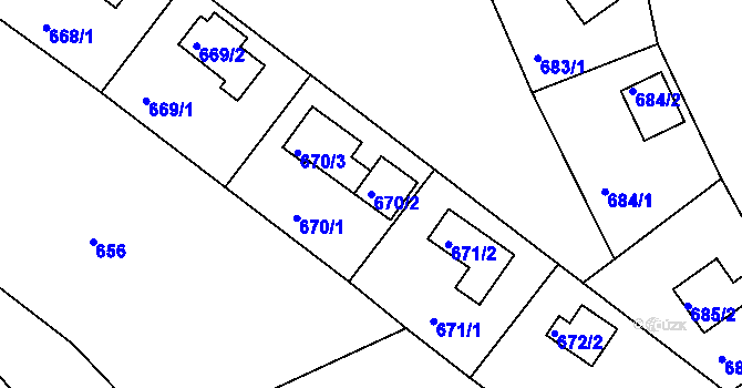 Parcela st. 670/2 v KÚ Loučky nad Odrou, Katastrální mapa