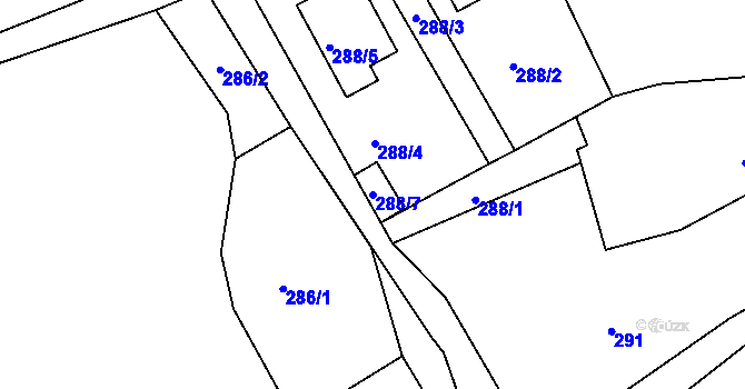 Parcela st. 288/7 v KÚ Loučky nad Odrou, Katastrální mapa