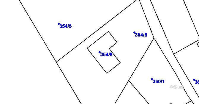 Parcela st. 354/9 v KÚ Loučky nad Odrou, Katastrální mapa