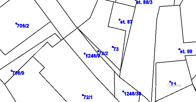 Parcela st. 72/2 v KÚ Jakubov u Moravských Budějovic, Katastrální mapa