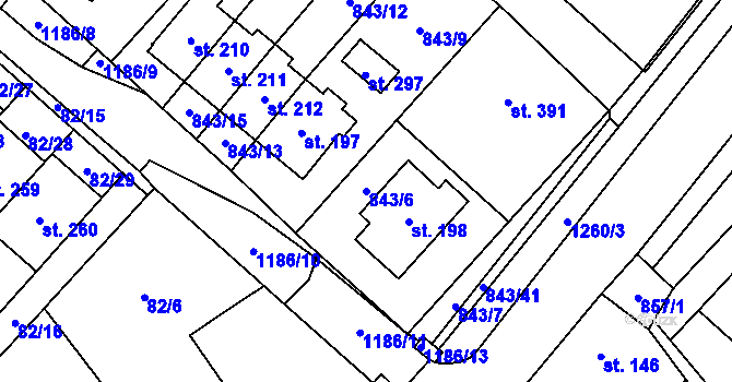 Parcela st. 843/6 v KÚ Jakubov u Moravských Budějovic, Katastrální mapa