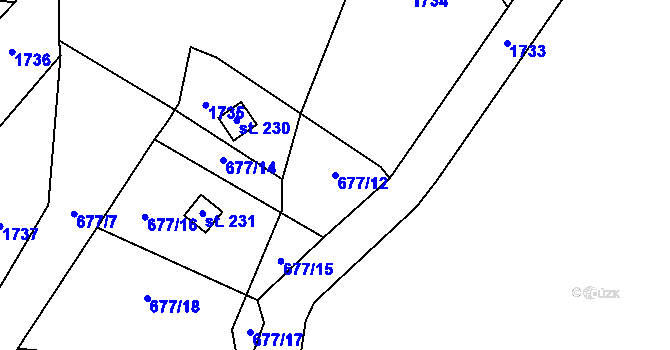Parcela st. 677/12 v KÚ Jakubov u Moravských Budějovic, Katastrální mapa