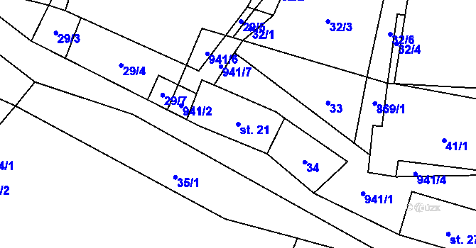 Parcela st. 21 v KÚ Jakubovice, Katastrální mapa