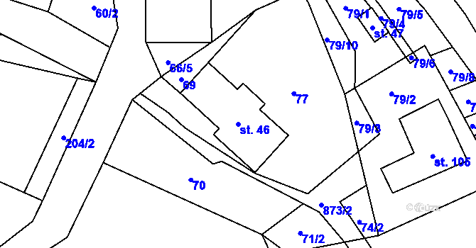 Parcela st. 46 v KÚ Jakubovice, Katastrální mapa