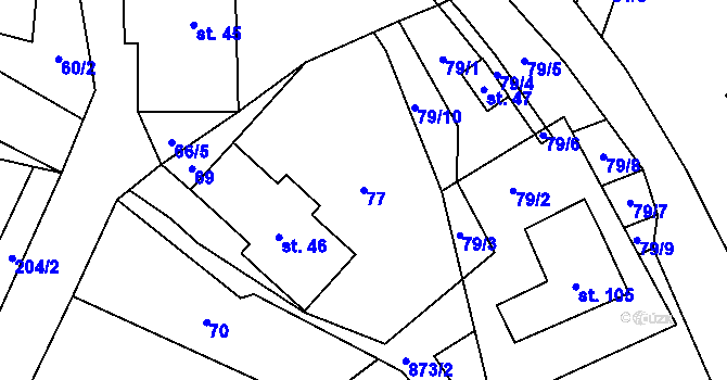Parcela st. 77 v KÚ Jakubovice, Katastrální mapa