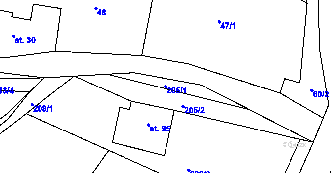 Parcela st. 205/1 v KÚ Jakubovice, Katastrální mapa