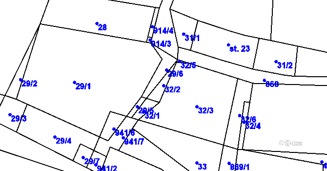 Parcela st. 32/2 v KÚ Jakubovice, Katastrální mapa