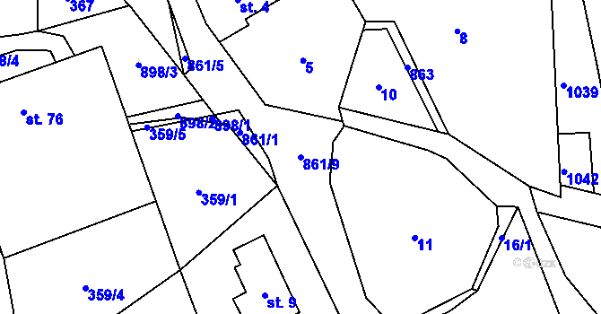 Parcela st. 861/9 v KÚ Jakubovice, Katastrální mapa