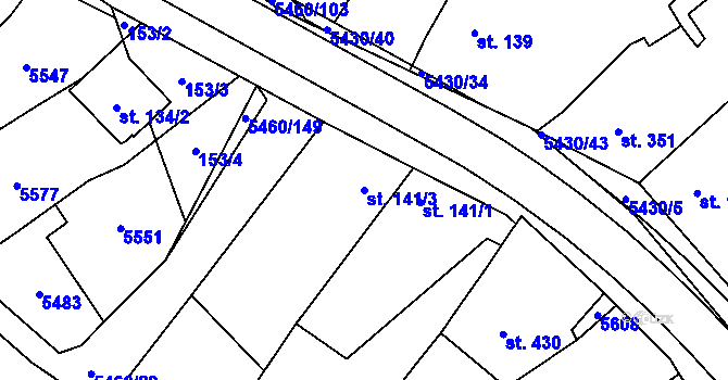 Parcela st. 141/3 v KÚ Jalubí, Katastrální mapa
