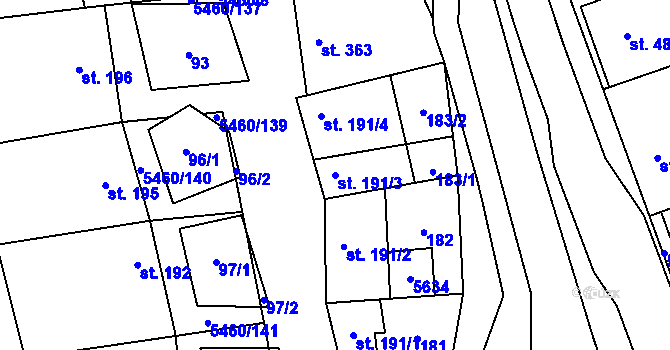 Parcela st. 191/3 v KÚ Jalubí, Katastrální mapa