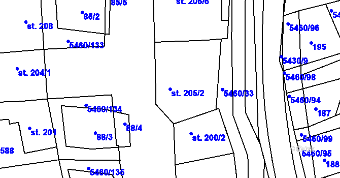 Parcela st. 205/2 v KÚ Jalubí, Katastrální mapa