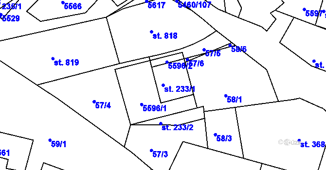 Parcela st. 233/1 v KÚ Jalubí, Katastrální mapa