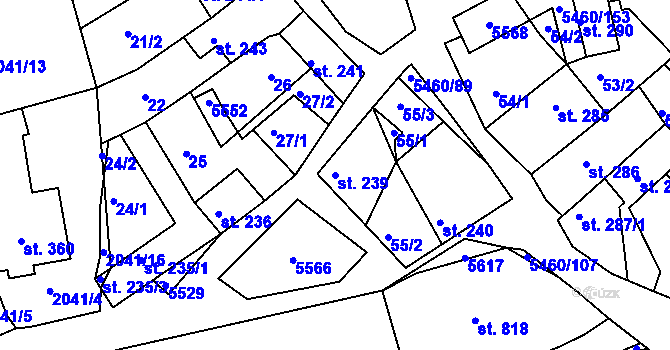 Parcela st. 239 v KÚ Jalubí, Katastrální mapa