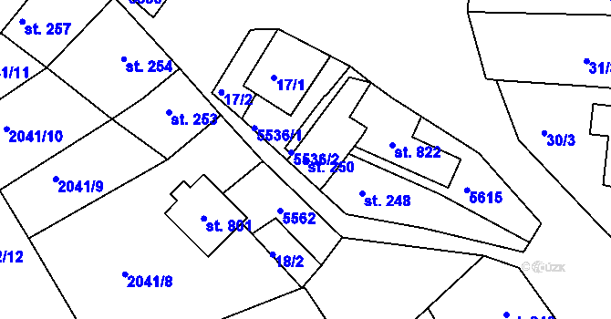 Parcela st. 250 v KÚ Jalubí, Katastrální mapa