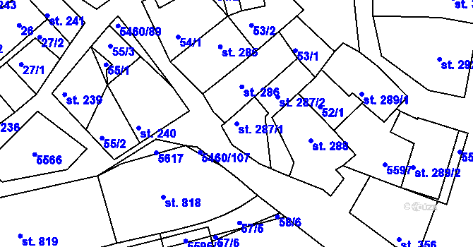 Parcela st. 287/1 v KÚ Jalubí, Katastrální mapa