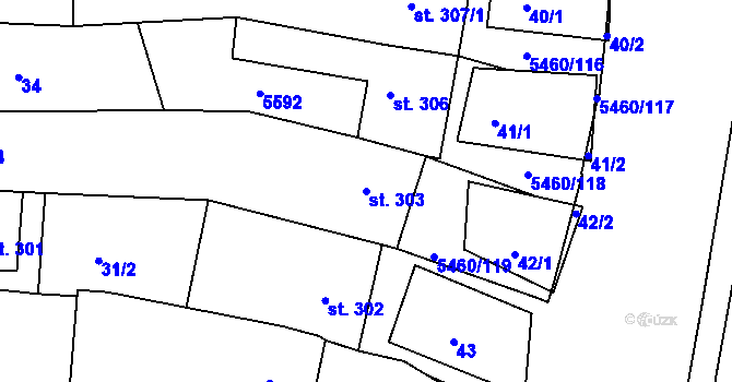 Parcela st. 303 v KÚ Jalubí, Katastrální mapa