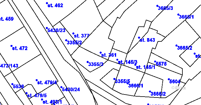 Parcela st. 361 v KÚ Jalubí, Katastrální mapa