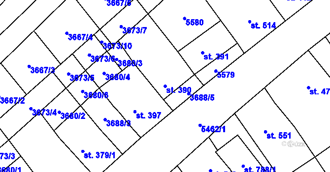 Parcela st. 390 v KÚ Jalubí, Katastrální mapa