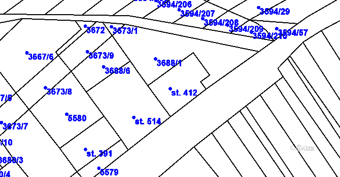 Parcela st. 412 v KÚ Jalubí, Katastrální mapa