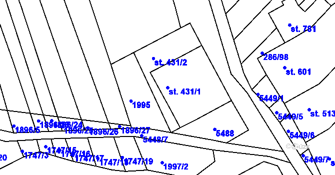 Parcela st. 431/1 v KÚ Jalubí, Katastrální mapa