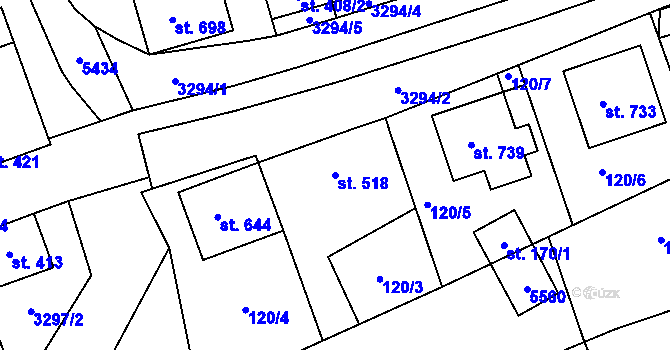 Parcela st. 518 v KÚ Jalubí, Katastrální mapa