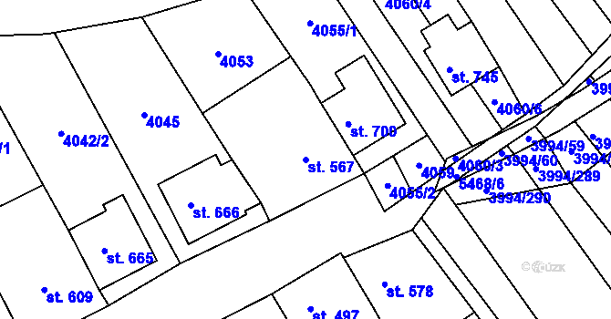 Parcela st. 567 v KÚ Jalubí, Katastrální mapa