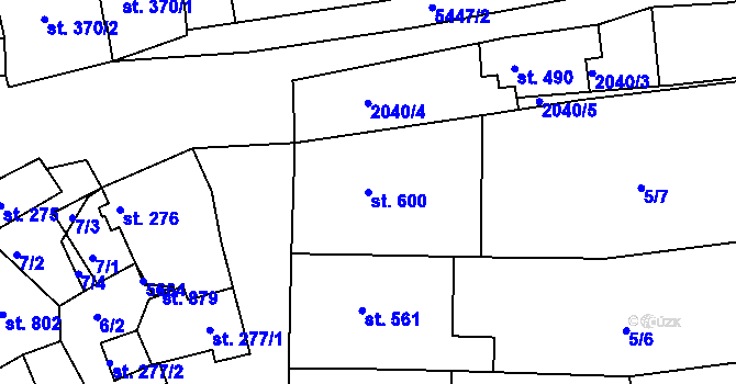 Parcela st. 600 v KÚ Jalubí, Katastrální mapa