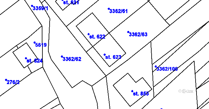 Parcela st. 623 v KÚ Jalubí, Katastrální mapa