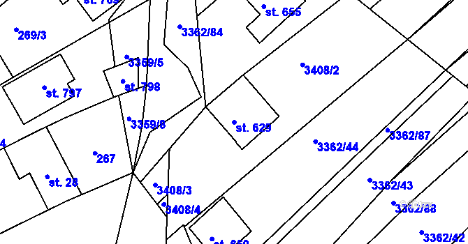 Parcela st. 629 v KÚ Jalubí, Katastrální mapa