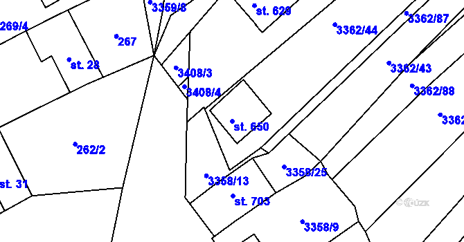 Parcela st. 650 v KÚ Jalubí, Katastrální mapa