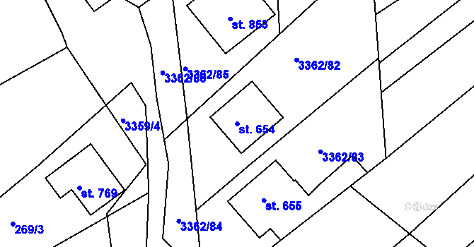 Parcela st. 654 v KÚ Jalubí, Katastrální mapa