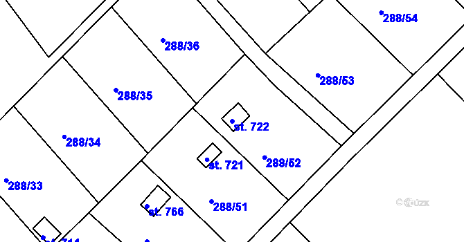 Parcela st. 722 v KÚ Jalubí, Katastrální mapa