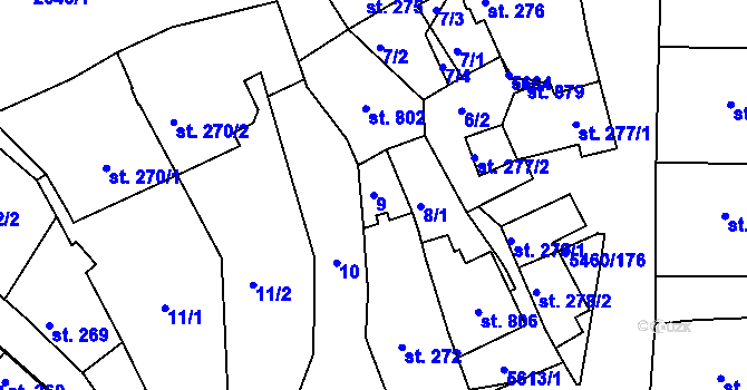 Parcela st. 9 v KÚ Jalubí, Katastrální mapa