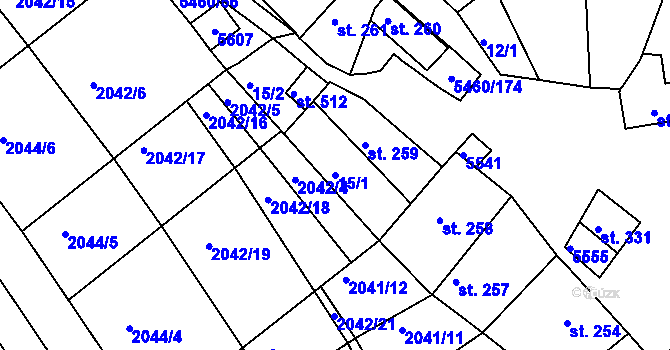 Parcela st. 15/1 v KÚ Jalubí, Katastrální mapa