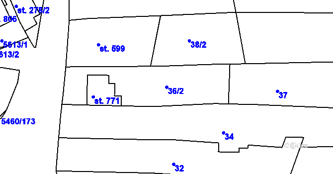 Parcela st. 36/2 v KÚ Jalubí, Katastrální mapa