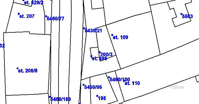 Parcela st. 200/3 v KÚ Jalubí, Katastrální mapa
