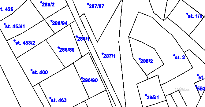 Parcela st. 287/1 v KÚ Jalubí, Katastrální mapa
