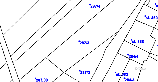 Parcela st. 287/3 v KÚ Jalubí, Katastrální mapa
