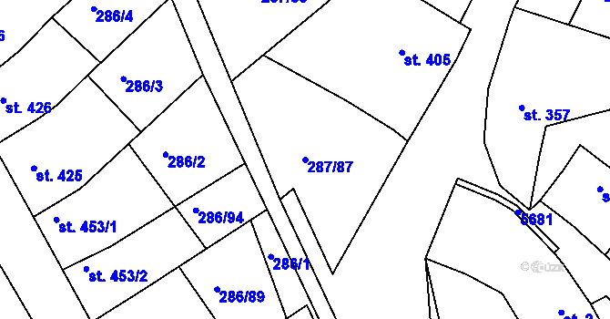 Parcela st. 287/87 v KÚ Jalubí, Katastrální mapa