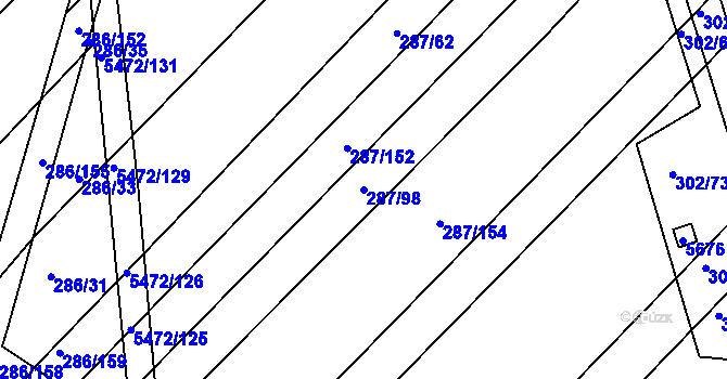 Parcela st. 287/98 v KÚ Jalubí, Katastrální mapa