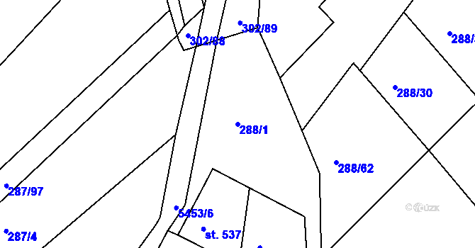 Parcela st. 288/1 v KÚ Jalubí, Katastrální mapa