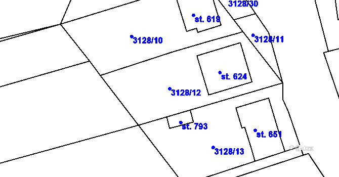 Parcela st. 3128/12 v KÚ Jalubí, Katastrální mapa